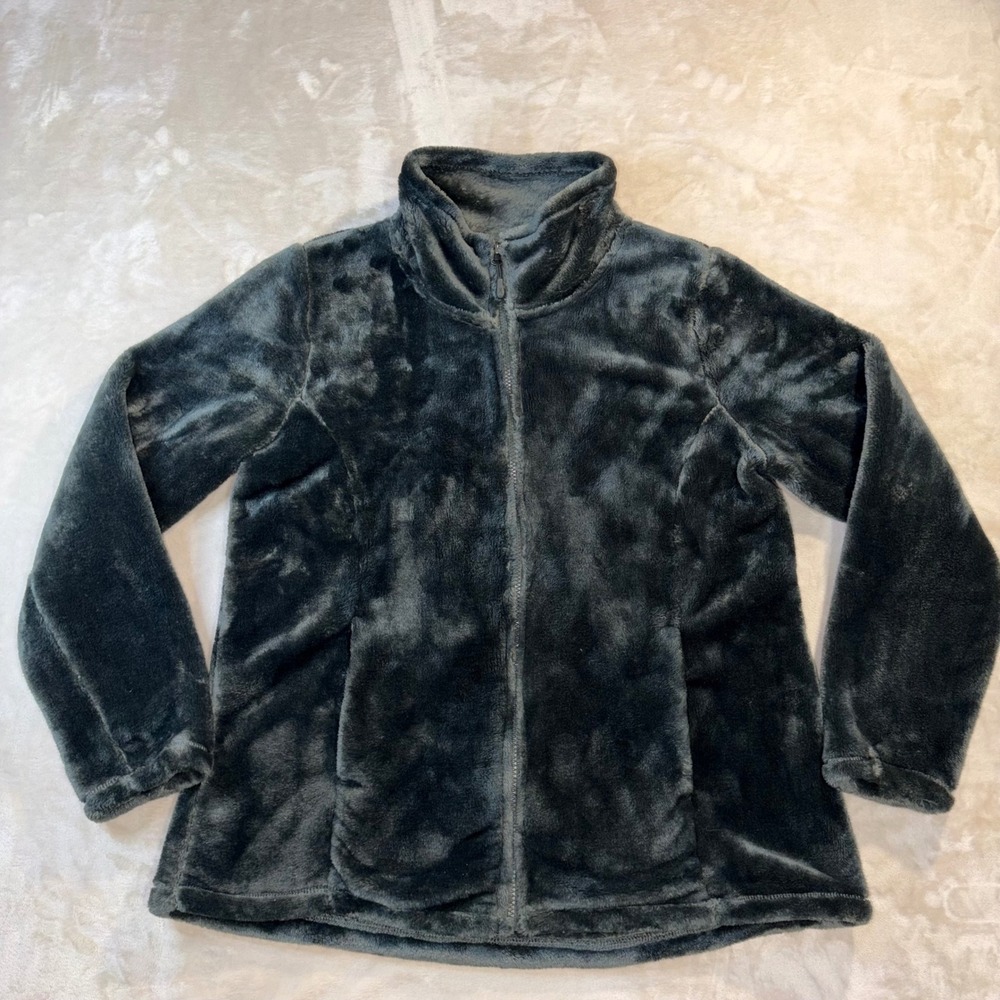 32 Degrees Heat Womens Plush Faux Fur Full Zip Jacket Charcoal Gray Large
